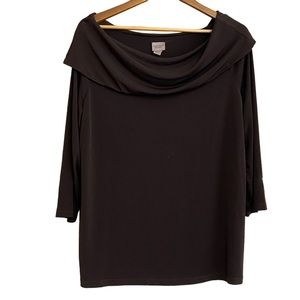 Chicos EASYWEAR Wrinkle Free Dark Brown Cowl Neck Pullover Top. Great Condition!